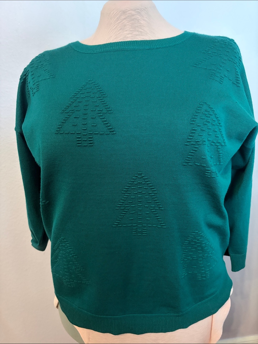 Cable & Gauge Teal Knit Crewneck Sweater with Tree Motif